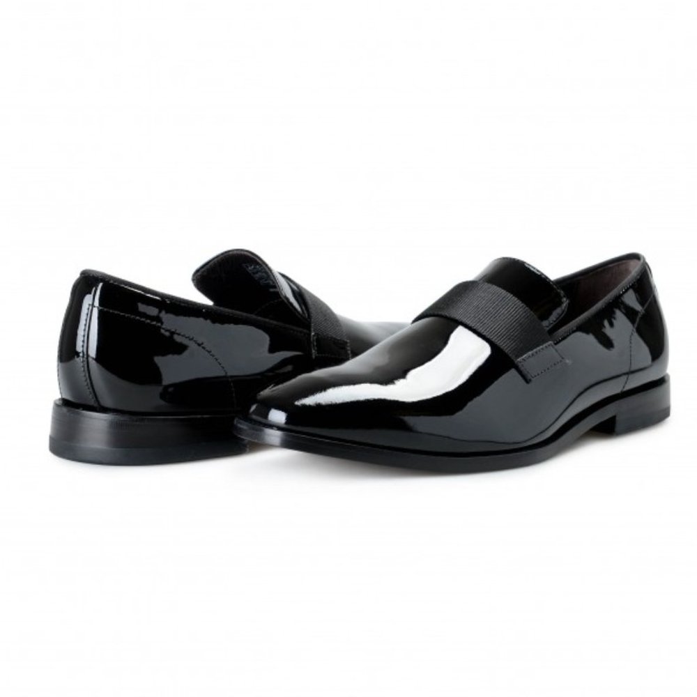 Hugo Boss Men's "Highline_Slon_pa2" Black Patent Leather Loafers Slip On Shoes
